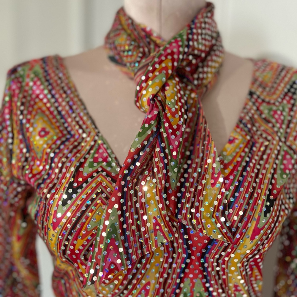 Multicolor Geometric Shiny Patterned Mini Dress W… - image 8